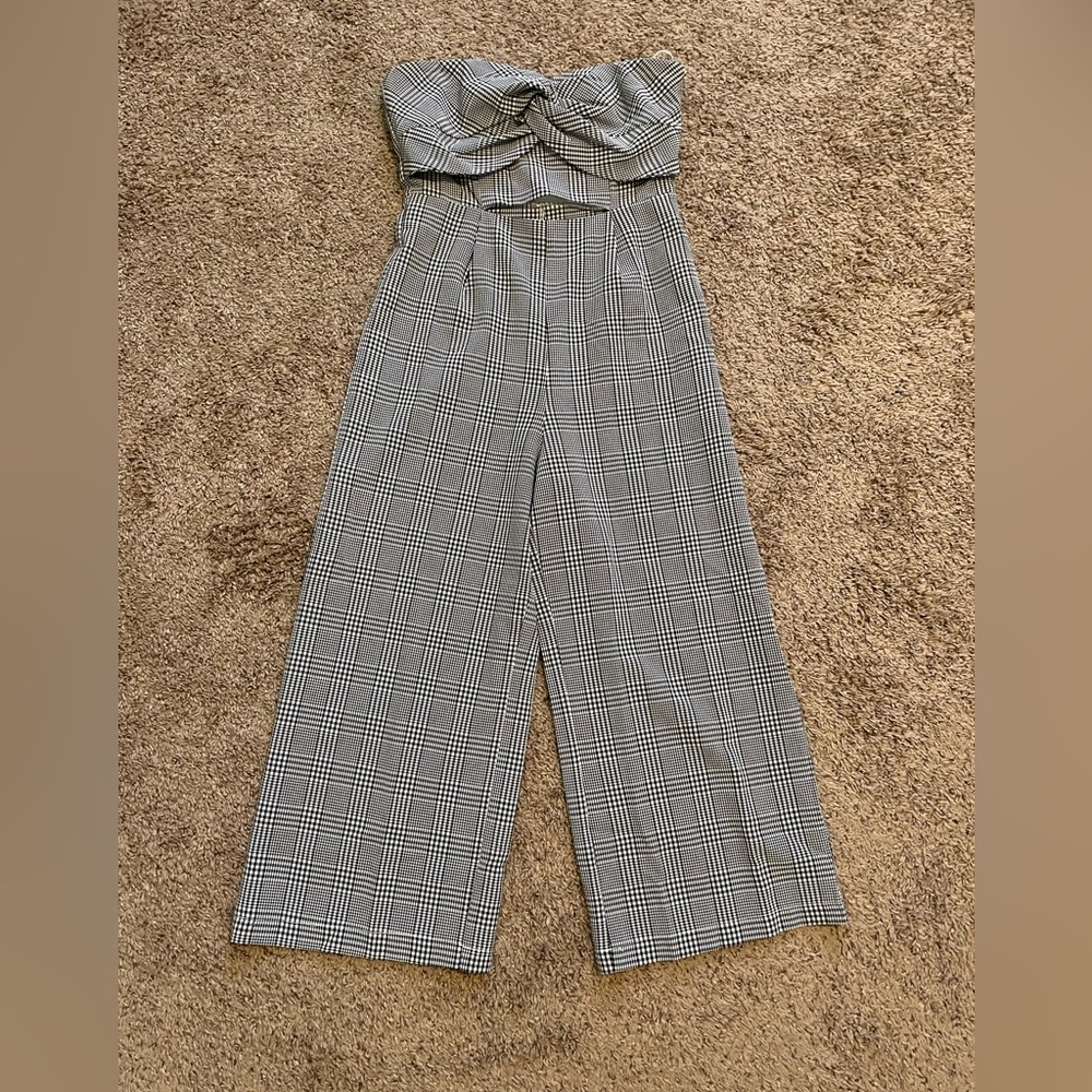 Kittenish strapless 3/4 length jumpsuit
